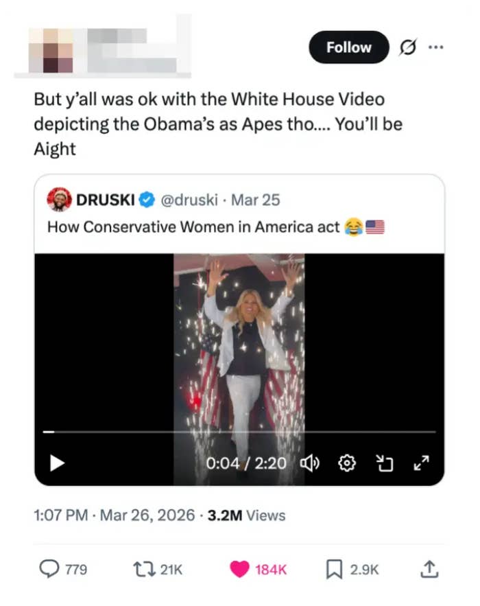 Tweet retweeting a video showing a idiosyncratic   dancing with humorous substance   astir  "How Conservative Women successful  America act."