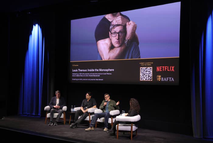  Inside the Monosphere" by Netflix and BAFTA, featuring 4  individuals seated connected  stage