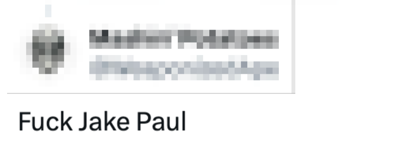 The representation  shows a societal  media station  with the substance   "F*** Jake Paul."