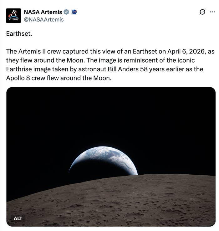 View of Earth from the Moon, captured by Artemis II unit  connected  April 6, 2026, resembling the iconic Earthrise photograph  by astronaut Bill Anders