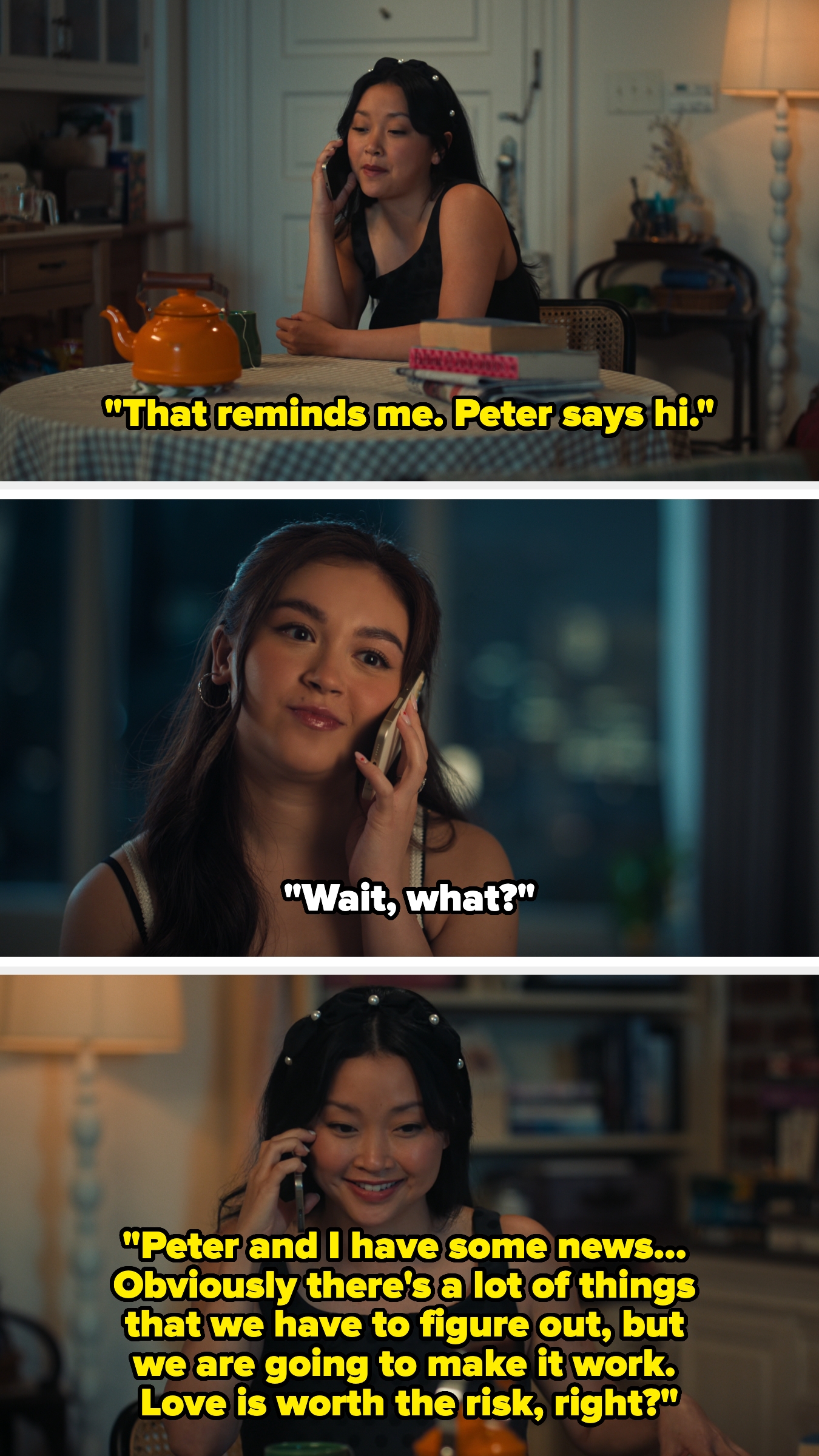 Lara Jean tells Kitty that she and peter are going ot marque it work
