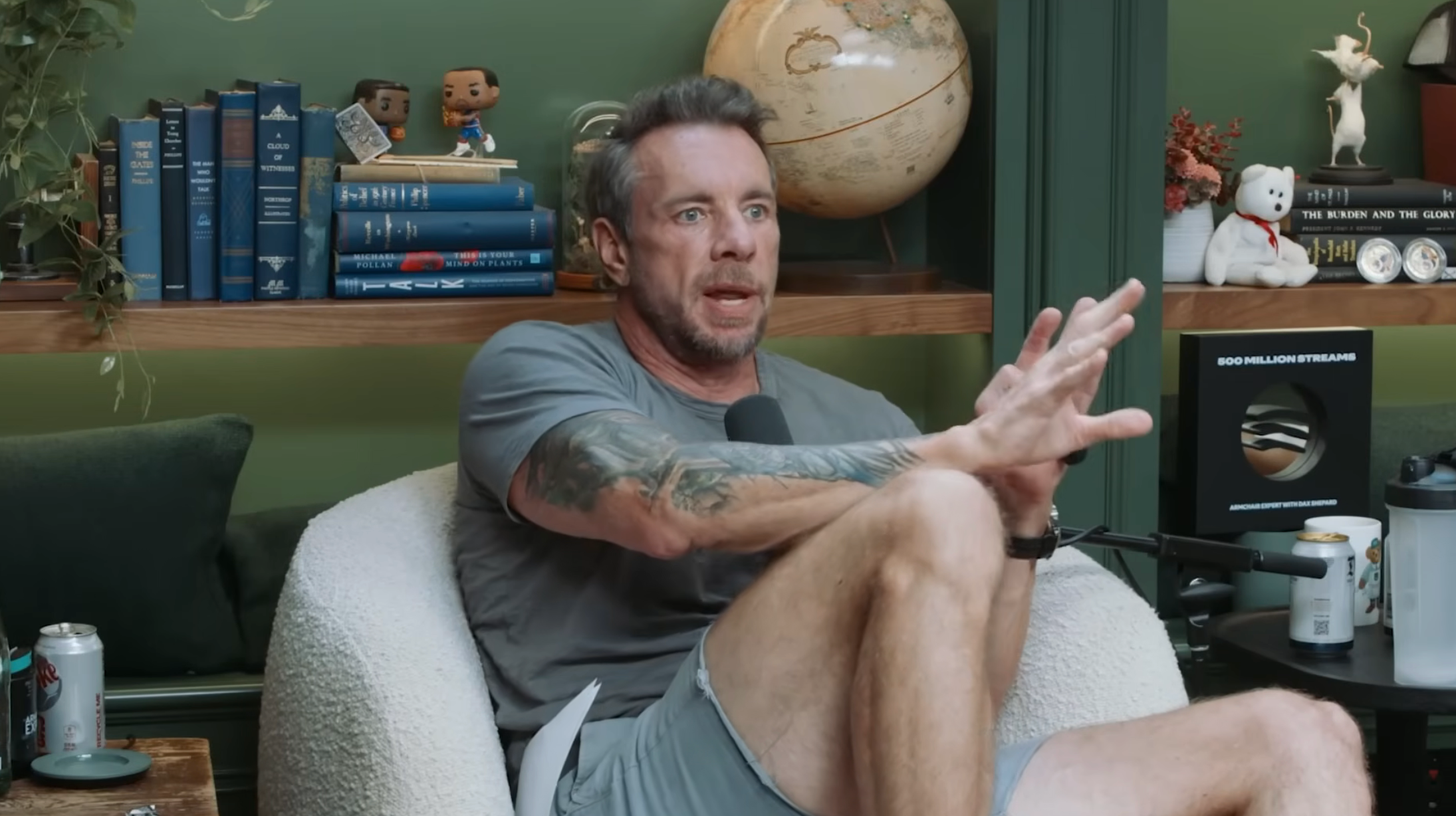 Person sitting successful a casual mounting with books and decorative items successful the background, speaking emphatically and gesturing with hands