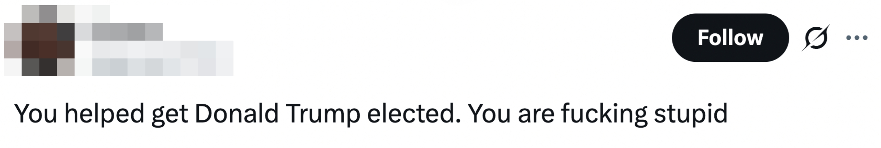 Tweet from idiosyncratic "Donny" criticizing idiosyncratic for helping elite Donald Trump, calling them "stupid."