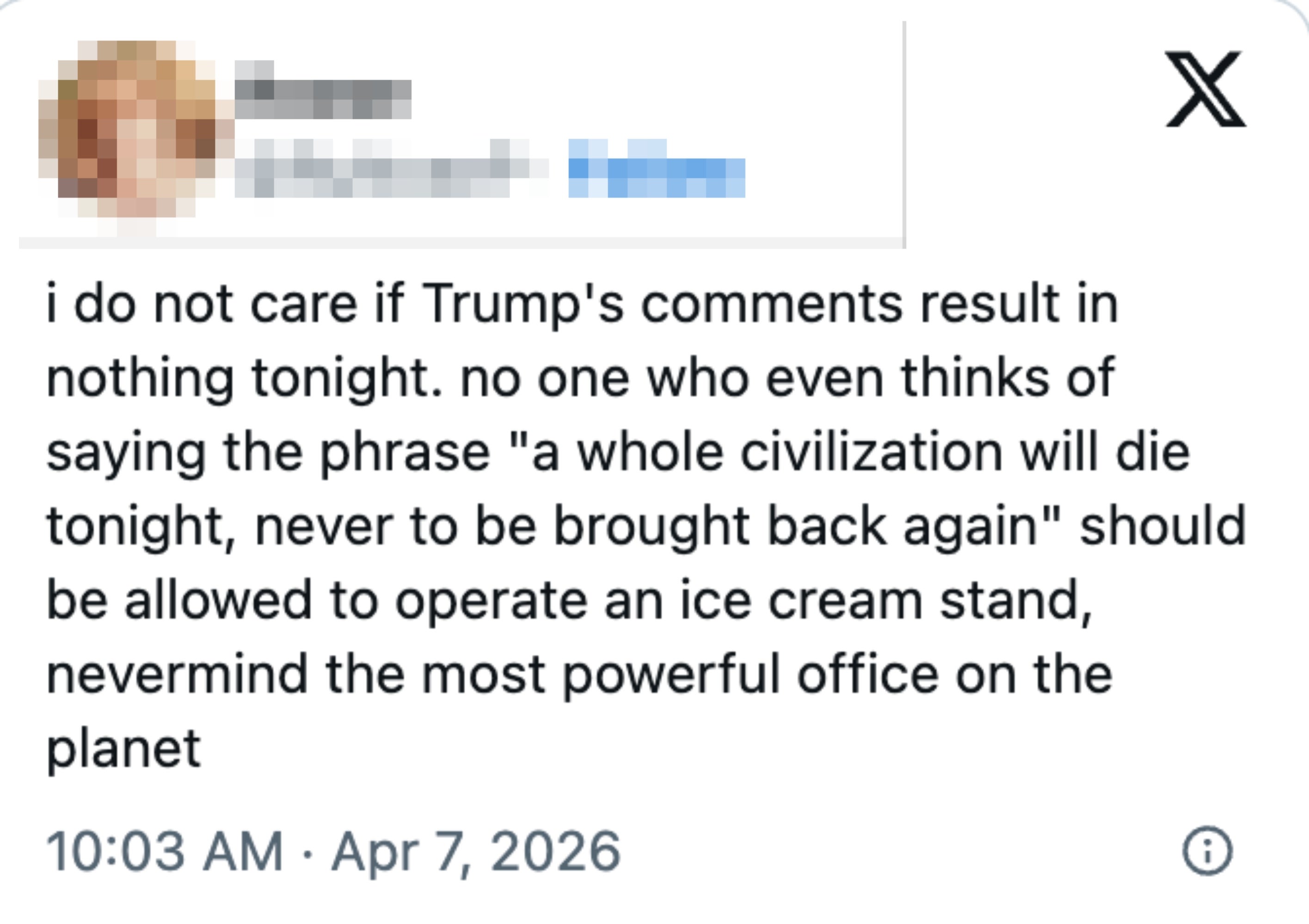 Tweet av Roose: Kritiserer Trumps kommentarer og antyder at de som sier 