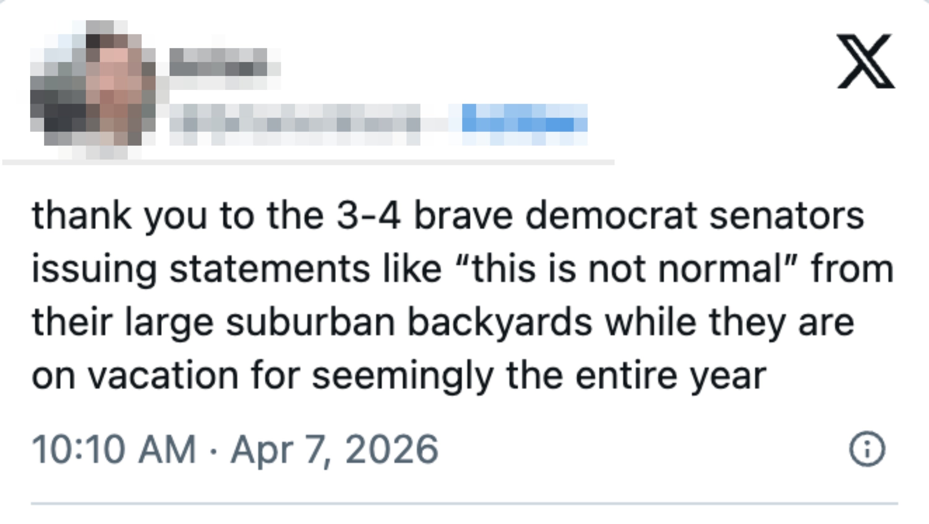 Tweet av Brian takker sarkastisk demokratiske senatorer for å komme med uttalelser som 