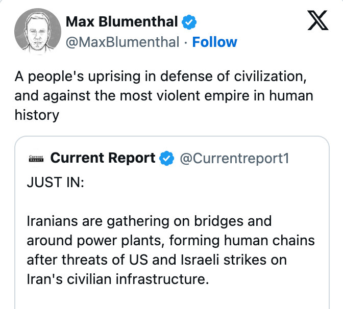 Tweet screenshot with comments astir Iranian protests and forming quality chains against US and Israeli threats to Iran's infrastructure