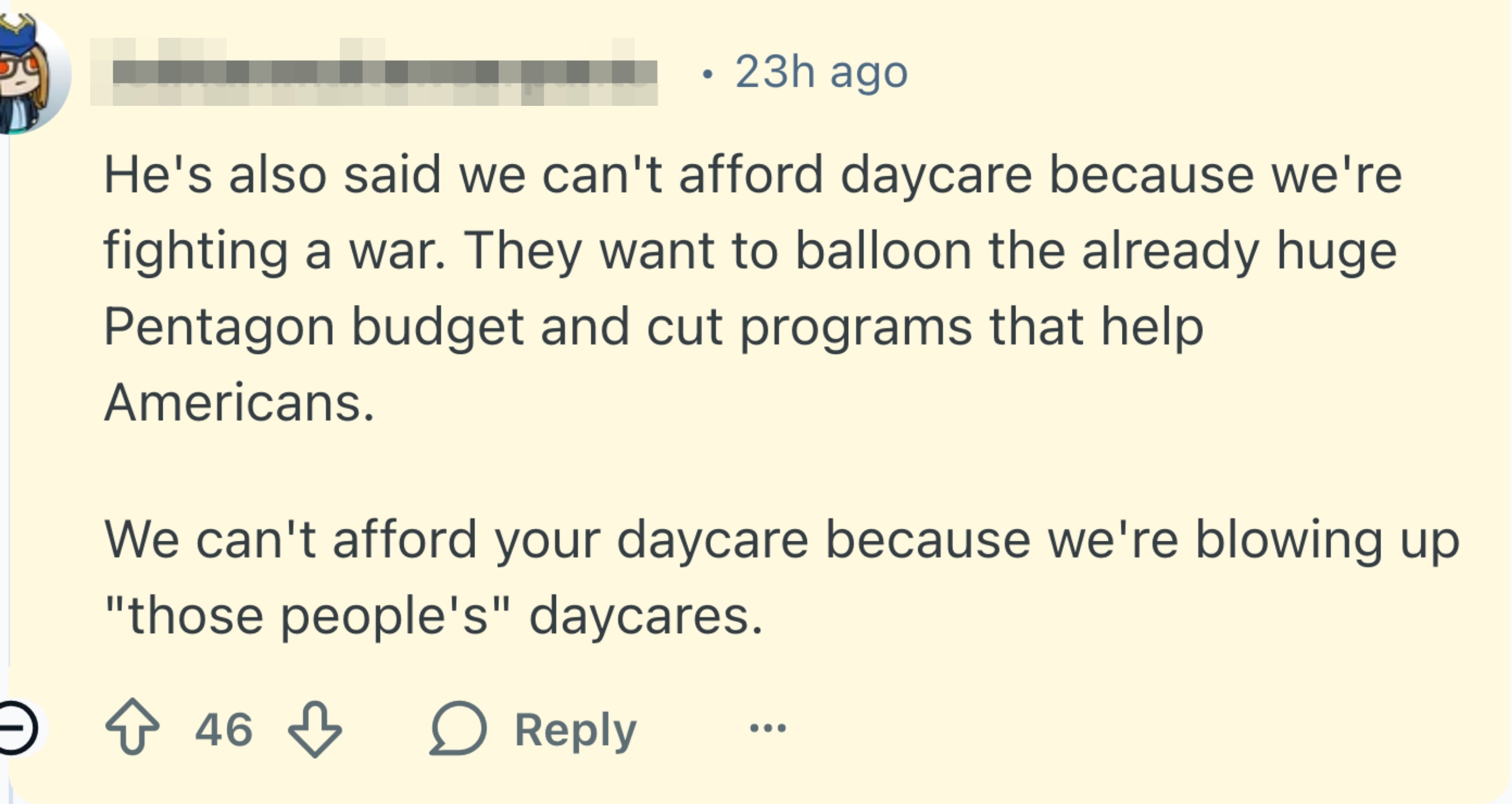 Kommentar som diskuterer regjeringens beslutning om å øke Pentagon-budsjettet og samtidig kutte programmer som barnehagehjelp