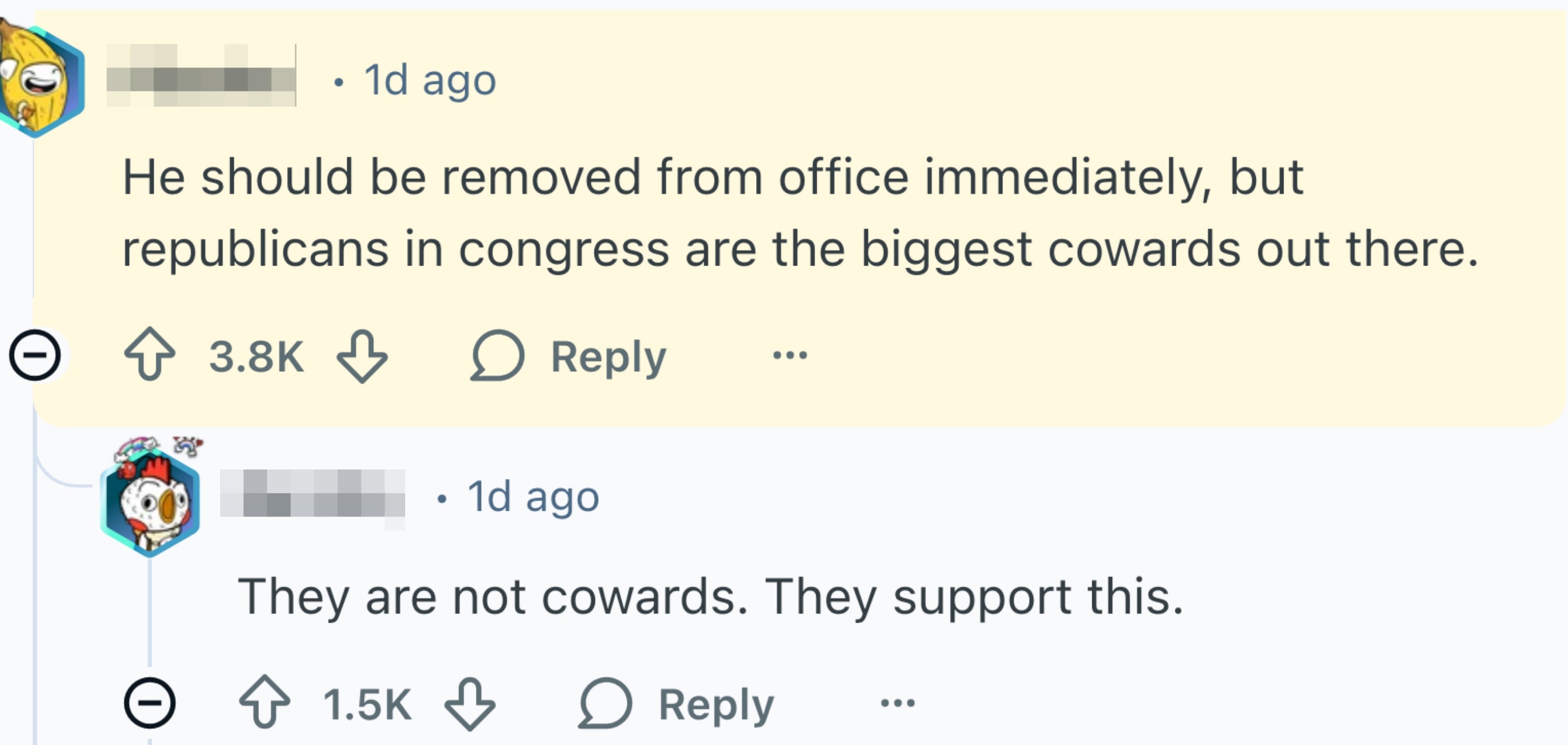 FGoobs kritiserer republikanere i kongressen som feige. Rarzh svarer og antyder at republikanerne støtter situasjonen i stedet