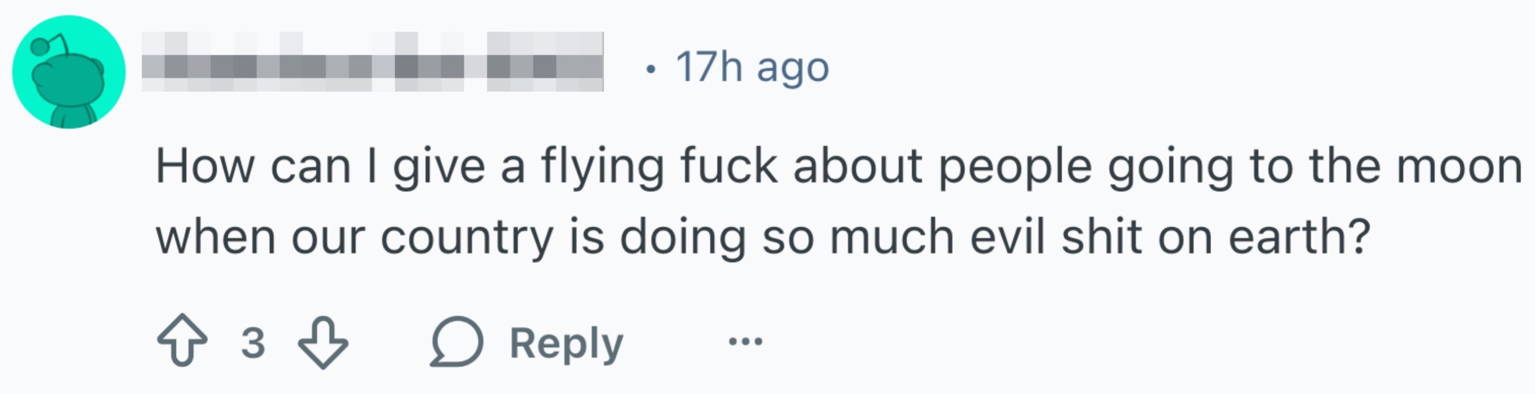 En kommentar på sosiale medier som prioriterer romfart fremfor å ta opp globale problemer, noe som gjenspeiler frustrasjon med dagens verdensanliggender