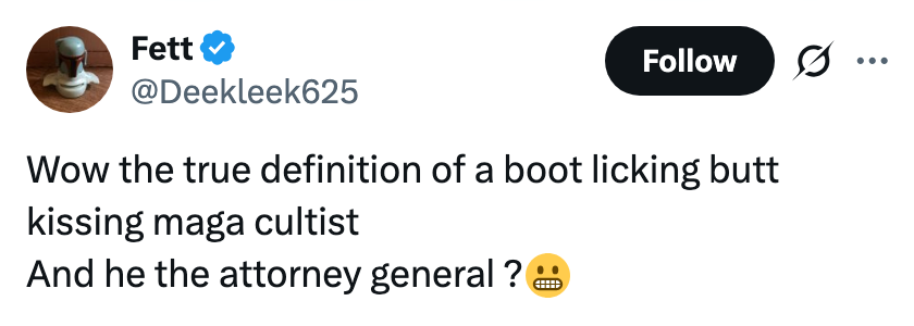 Tweet questioning the actions of an lawyer general, utilizing captious connection and an emoji