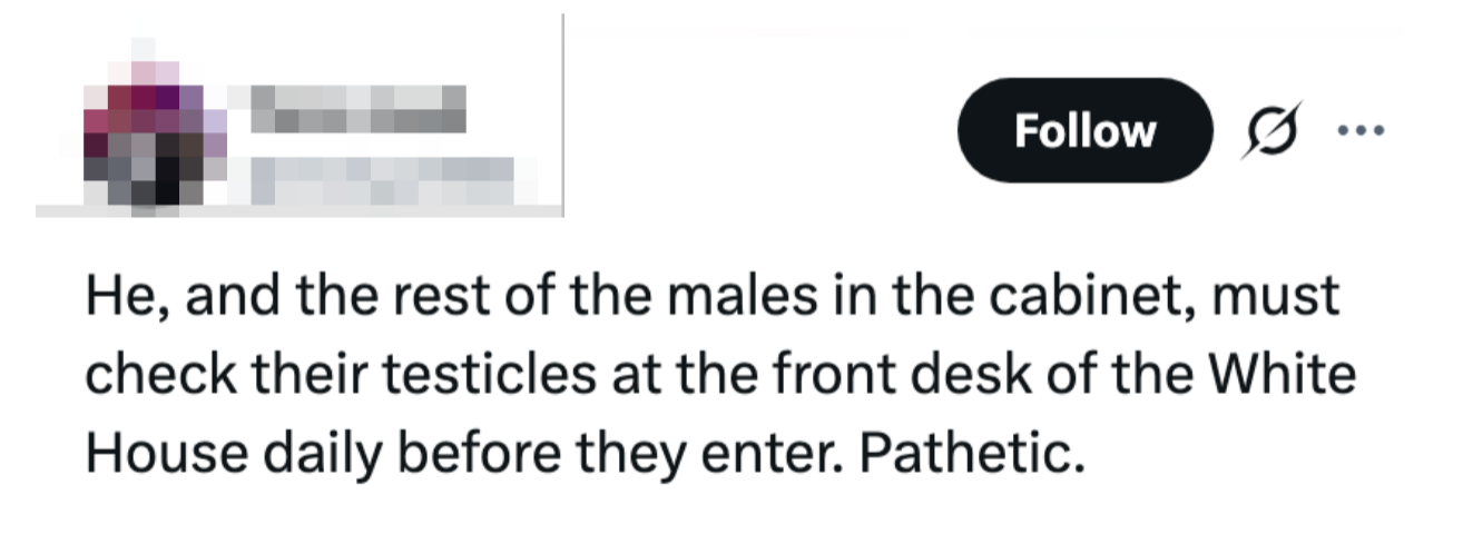 A tweet criticizing antheral furniture members, implying they deficiency assertiveness