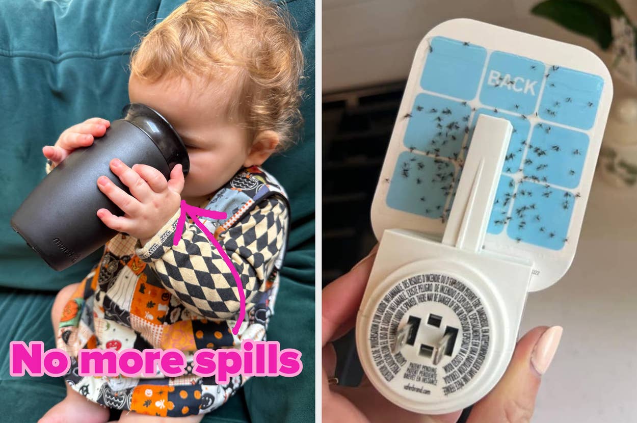 Humidifier with a plastic toy shark inside the water tank, shown next to a close-up of the toy outside the humidifier