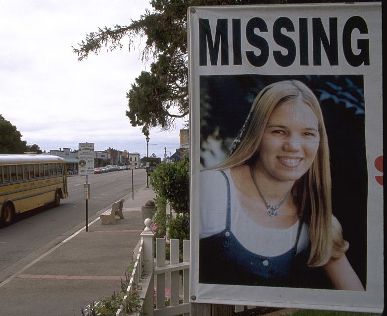 Missing idiosyncratic poster with a smiling pistillate adjacent to a roadworthy and a schoolhouse autobus driving away