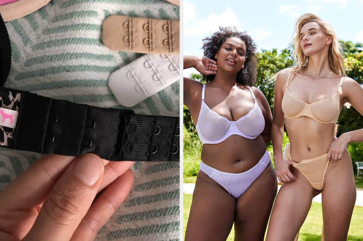 on left, reviewer wearing a bra and on right, reviewer wearing a bikini