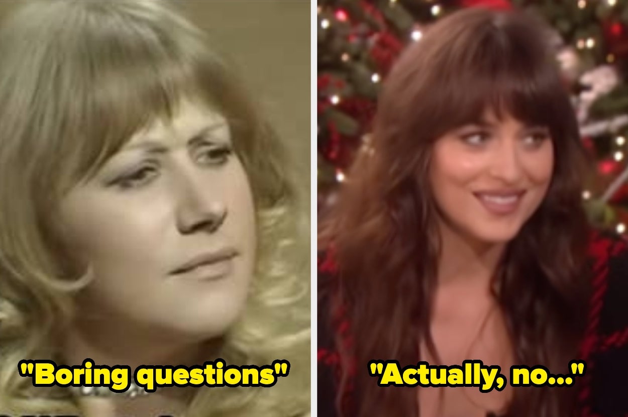 Two women reacting in interviews. One looks skeptical with text "Boring questions." The other smiles with text "Actually, no..."