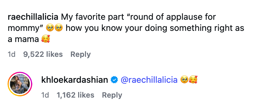 Comment praising a saccharine  infinitesimal   betwixt  Khloé and True