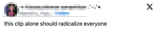 Tweet by @peachy_virgo_ says, "this clip alone should radicalize everyone."