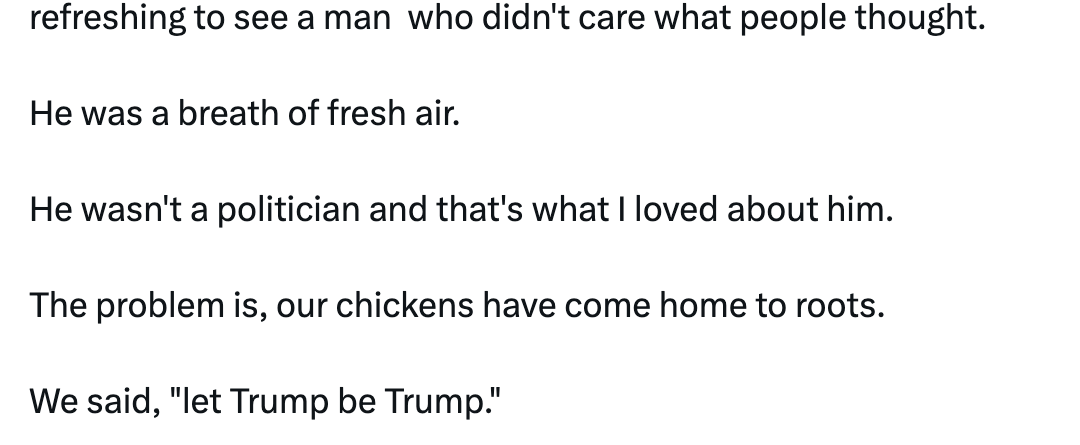 Tweet by idiosyncratic    expressing admiration for Trump's outspokenness successful  the past, criticizing existent   governmental  correctness, and mentioning atomic  warfare  fears