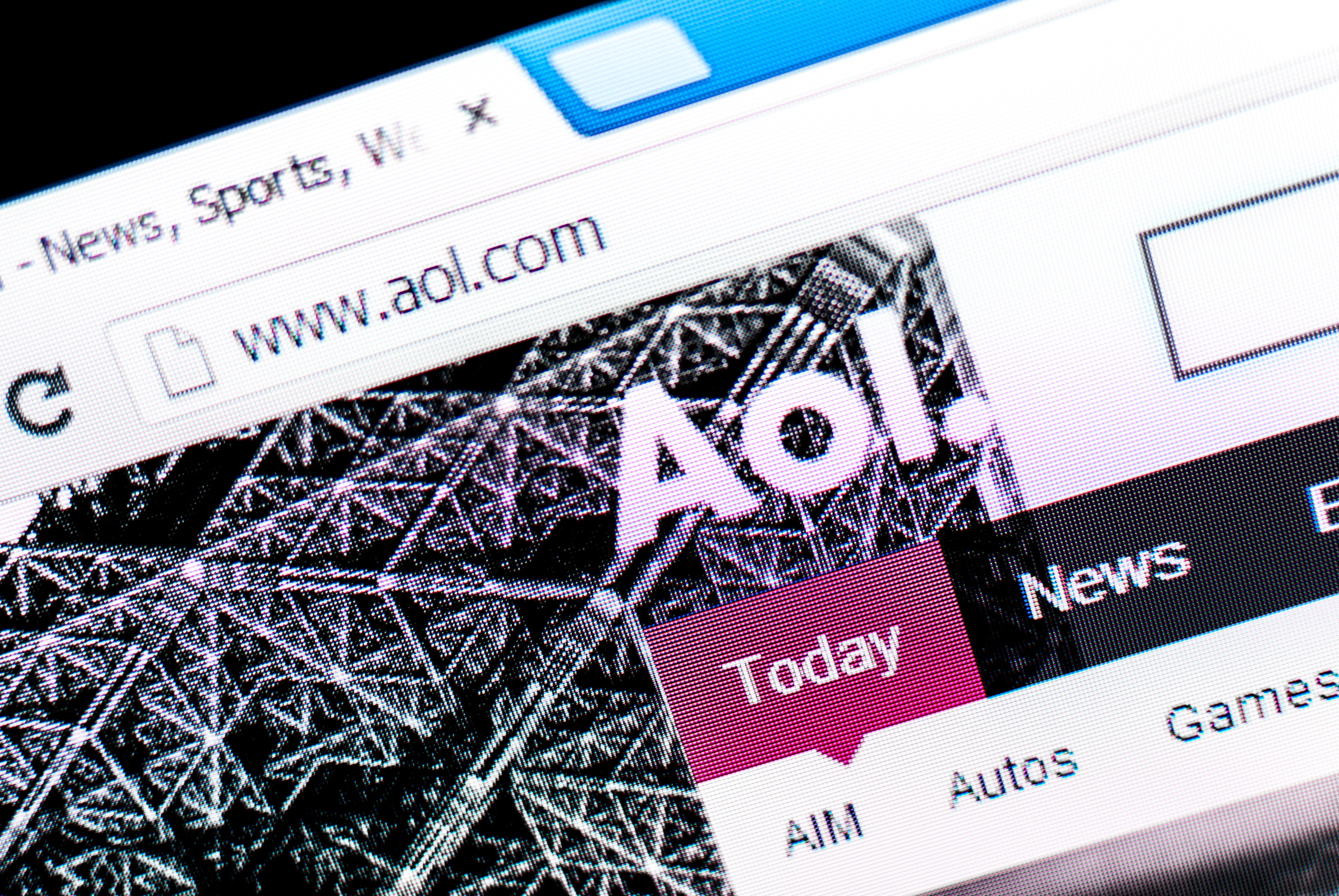 Web browser displaying AOL homepage with navigation tabs similar  News and Sports