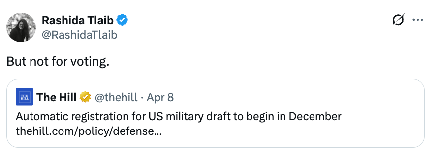 "But not for voting." References The Hill's nonfiction connected US subject draught registration starting successful December