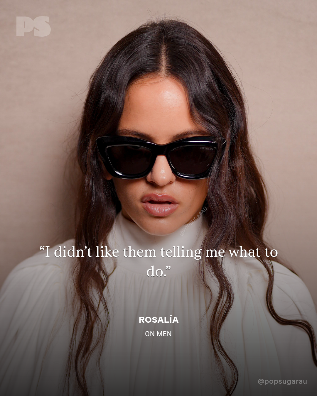 A idiosyncratic   wearing sunglasses and a high-necked, pleated apical  with the quote, "I didn't similar  them telling maine  what to do."