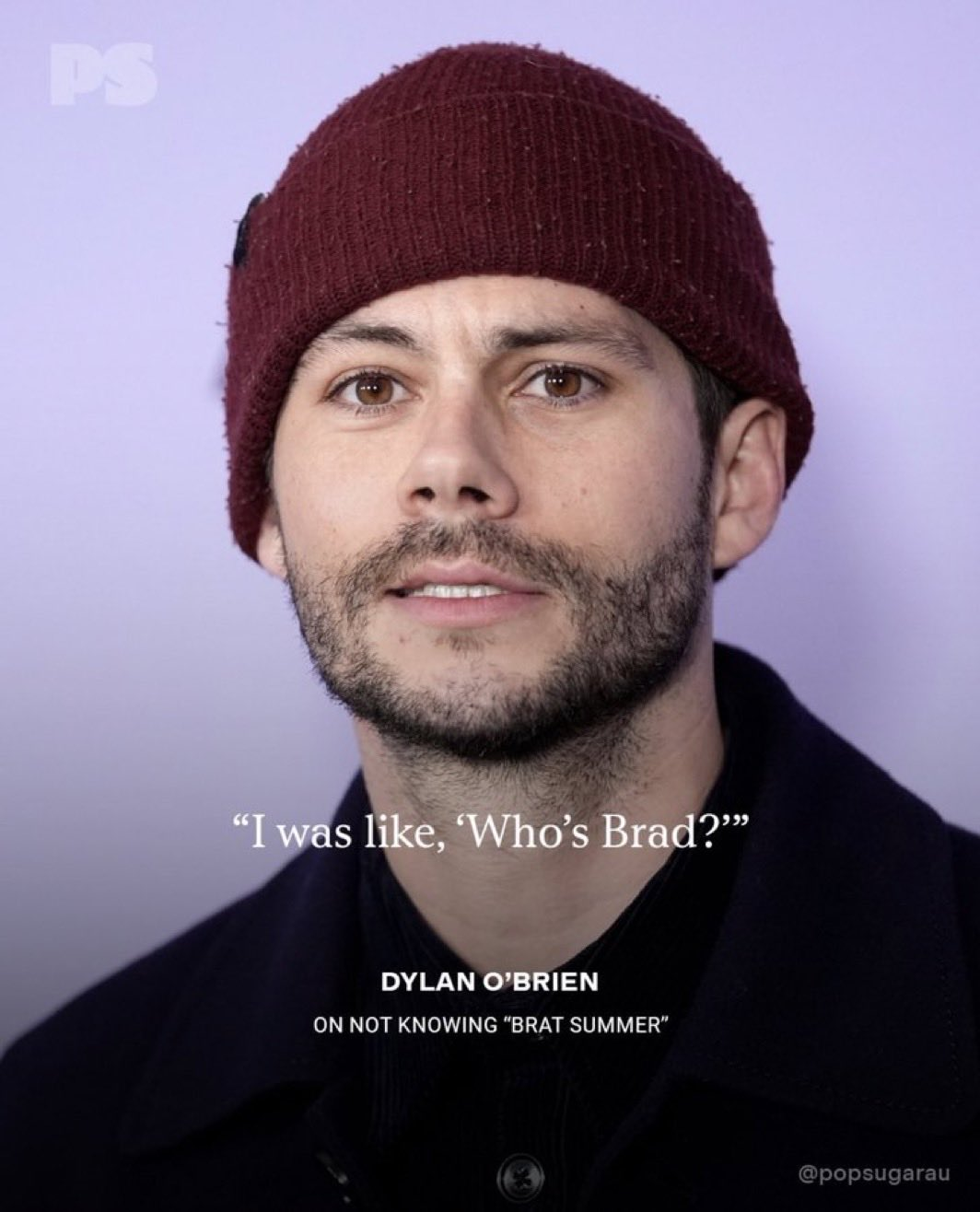 A idiosyncratic   successful  a beanie looks puzzled with the quote, "I was like, 'Who's Brad?'" beneath  their face
