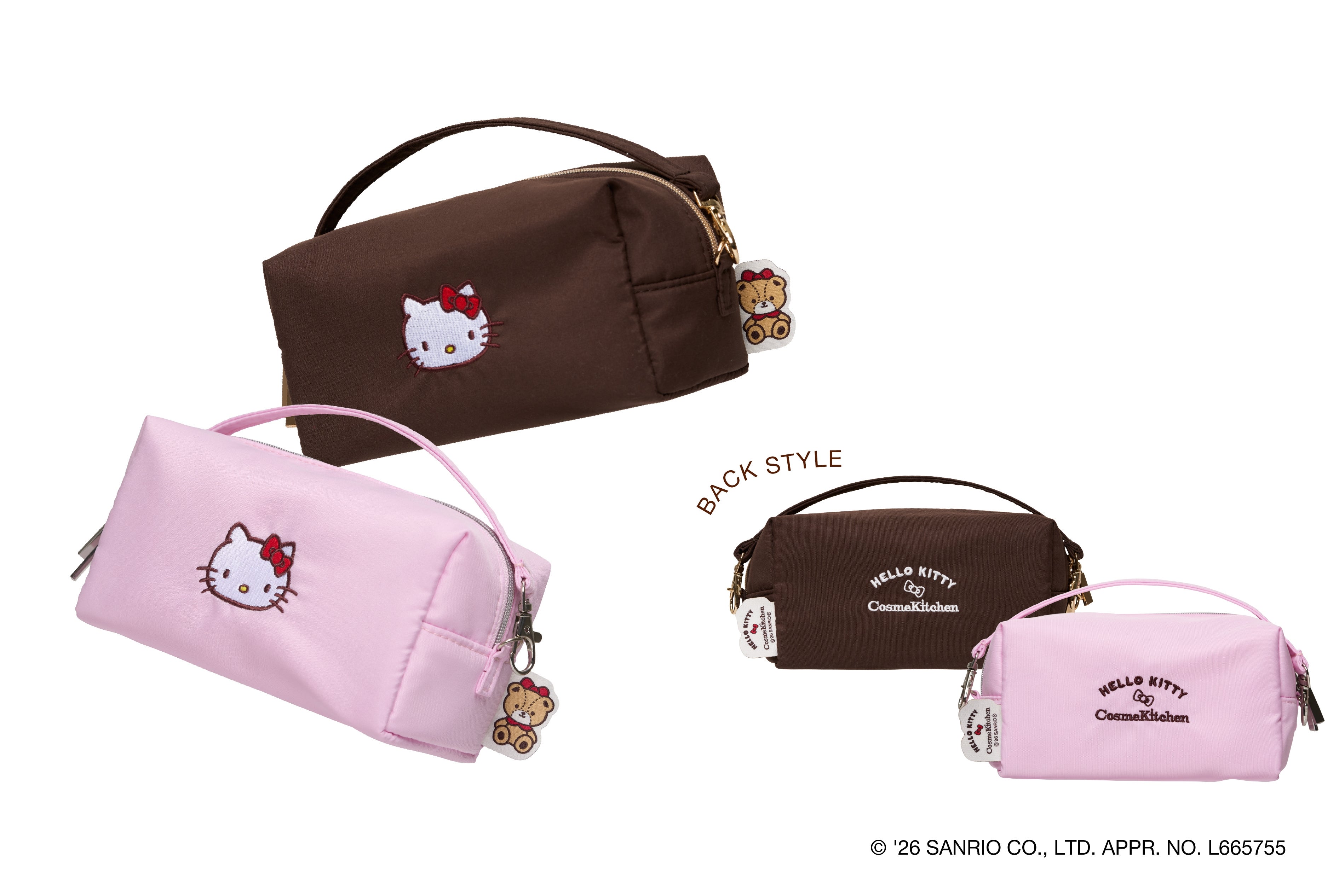 【新品】コスメキッチンキティ コラボ　限定コスメポーチ ピンク&ブラウン 2個 コスメ収納にちょうどいいポーチも！ハローキティ×コスメキッチン