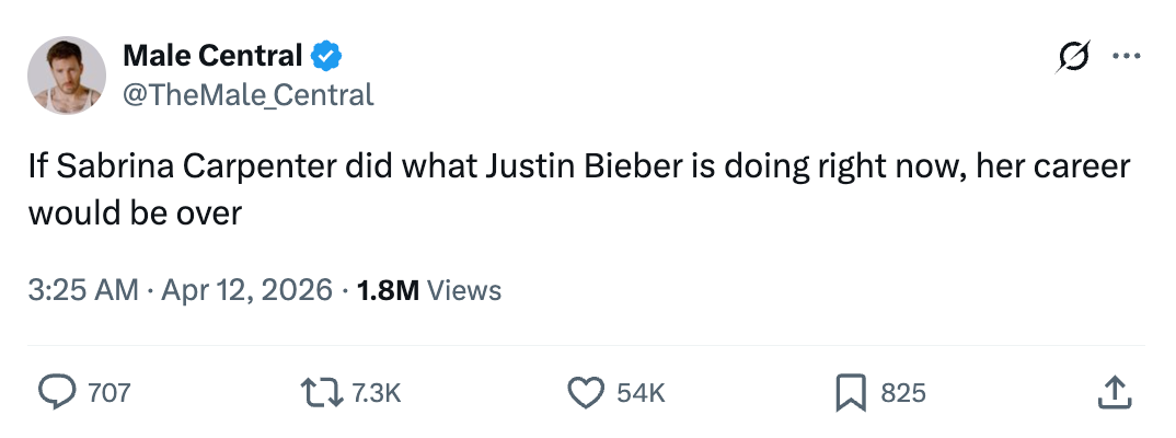 Tweet speculating connected Sabrina Carpenter facing vocation consequences if she behaved similar Justin Bieber