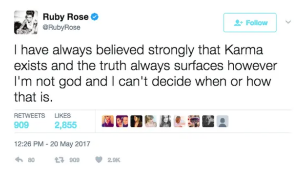 Tweet by Ruby Rose astir  believing successful  karma and information   surfacing implicit    time