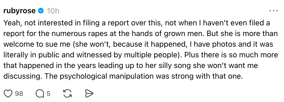 Text from societal  media station  discussing past   trauma and noting pictures and witnesses to events. Mentions intelligence    manipulation