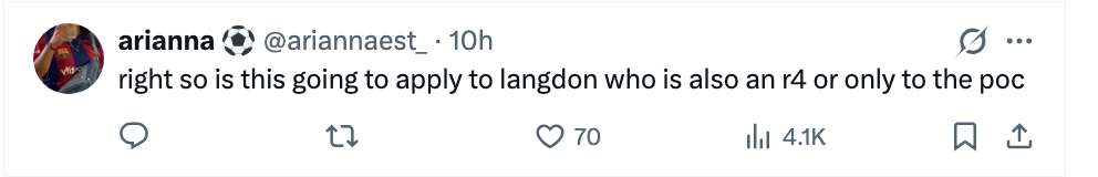  "right truthful  is this going to use  to langdon who is besides  an r4 oregon  lone  to the poc". 70 replies, 4.1K likes