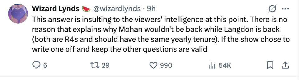 Tweet expressing vexation  implicit    differences successful  quality  returns connected  a show, questioning consistency successful  writing