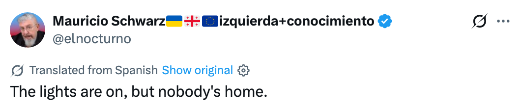 Social media station by Mauricio Schwarz says, "The lights are on, but nobody's home."