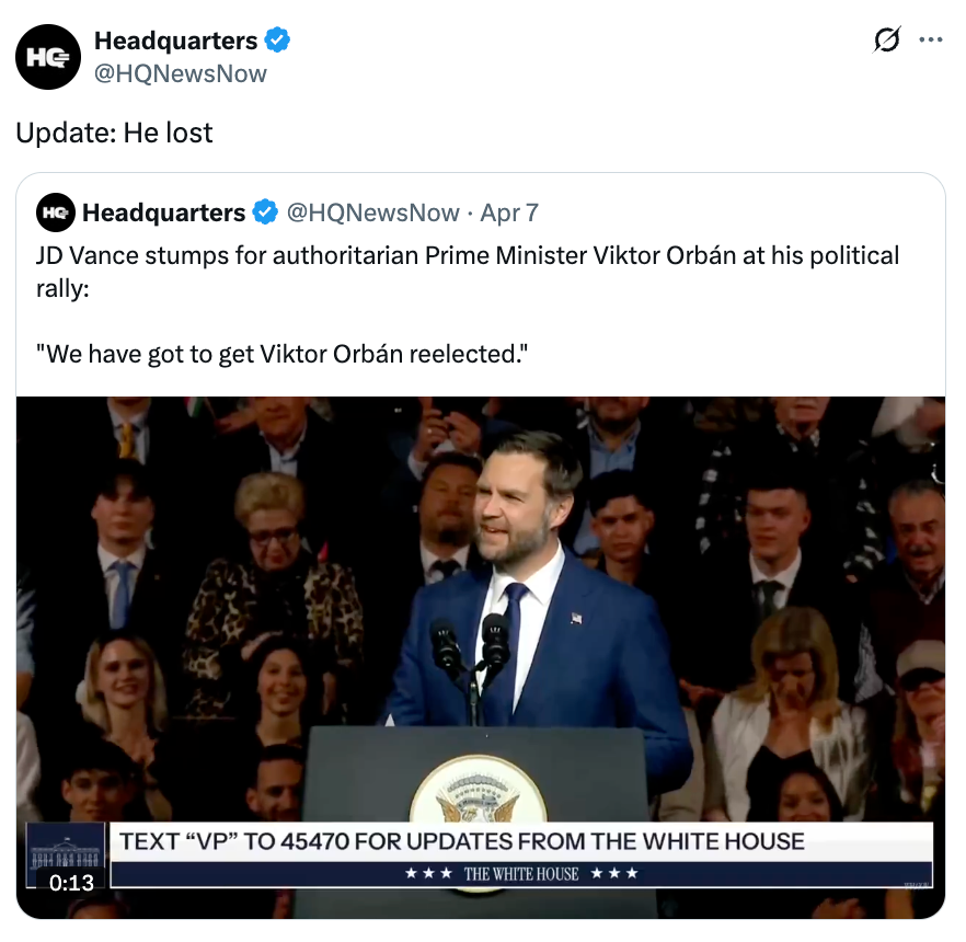 JD Vance speaks astatine a rally podium with a assemblage down him, advocating for Viktor Orbán's reelection