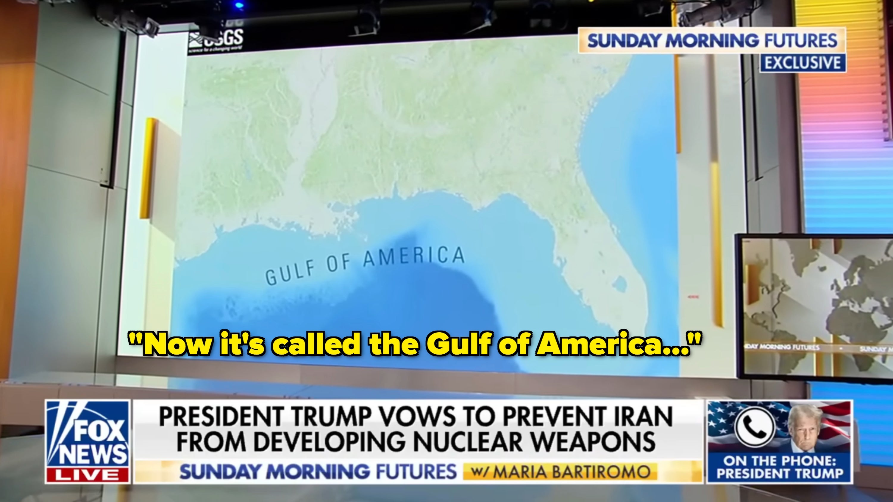 TV quality conception connected Fox News astir President Trump's vow to forestall Iran from processing atomic weapons; representation and big disposable successful studio