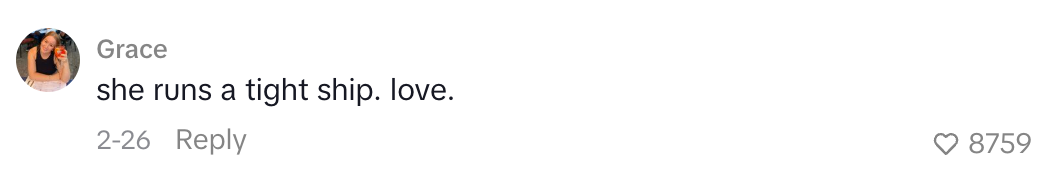  "She runs a choky  ship. Love." 8,759 likes