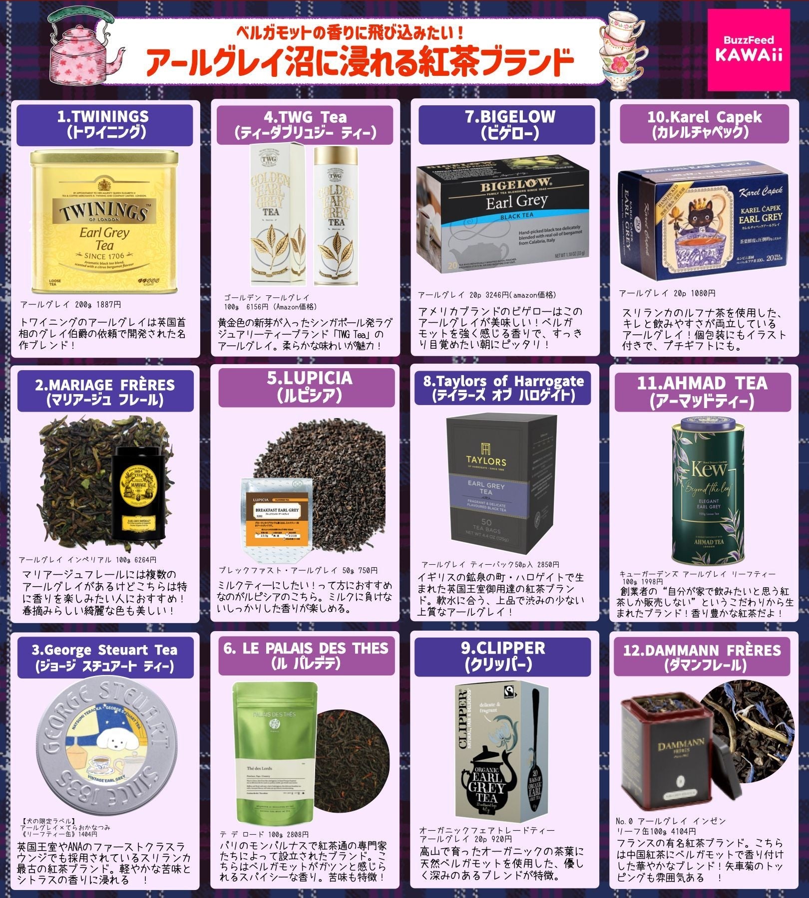 紅茶ブランドトップ10のリスト。Twinings、Mariage Frères、George Steuart Teaなどの説明と画像。
