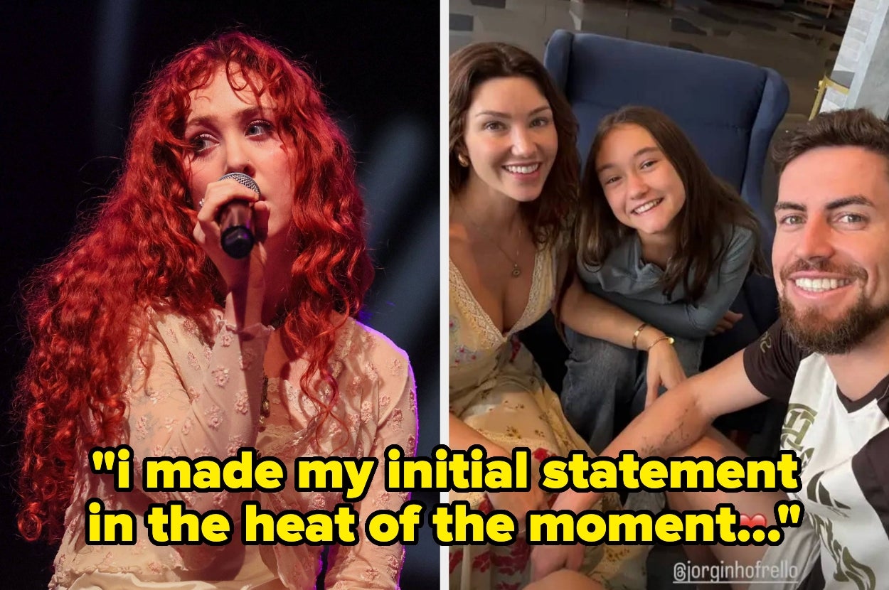 Left: Chappell Roan. Right: Jorginho and his family. Text: "i made my initial statement in the heat of the moment..."