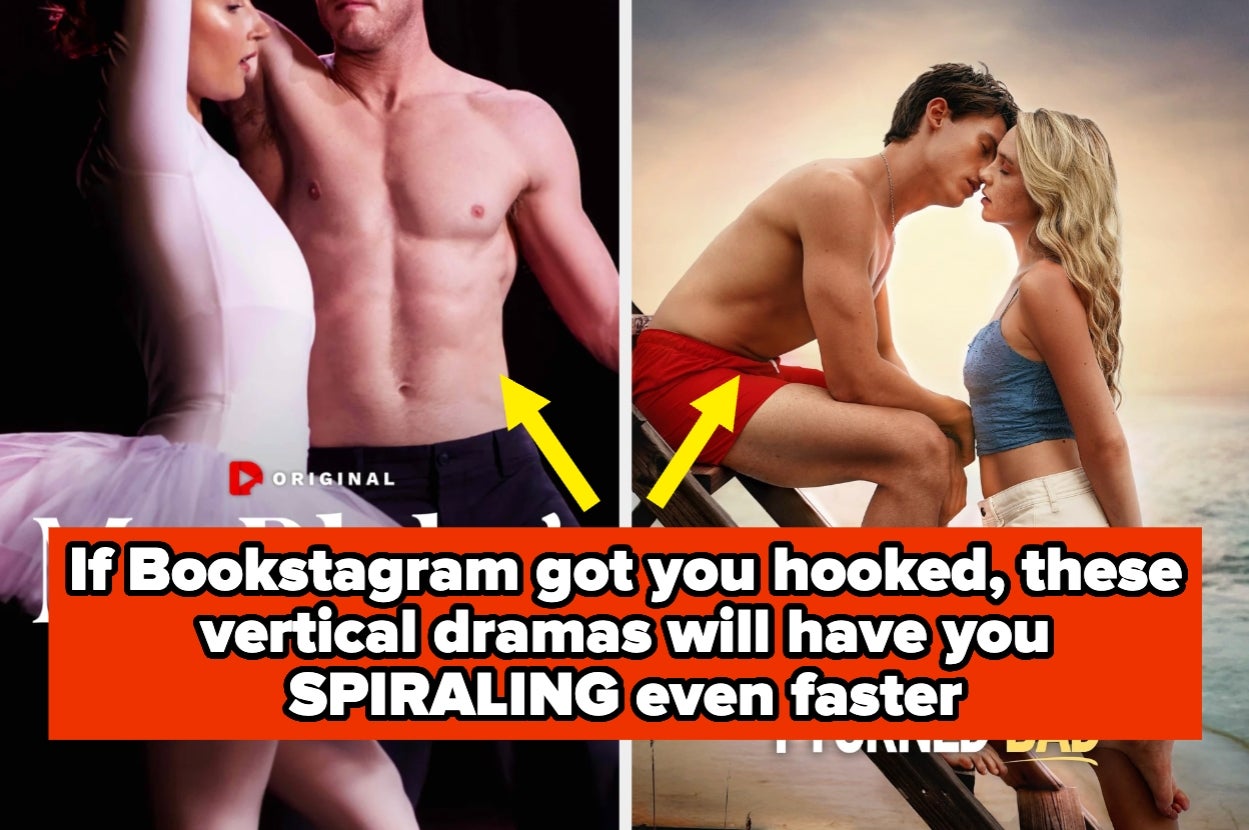 Split image featuring dramatic scenes from vertical dramas. Text: "If Bookstagram got you hooked, these vertical dramas will have you spiraling even faster."