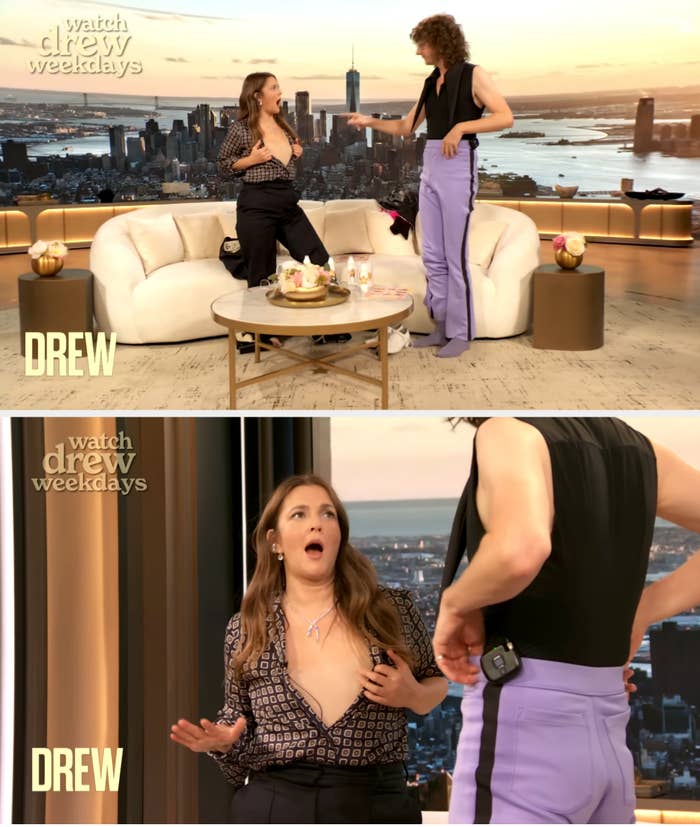Drew showing her undergarment leotard connected  her speech   show