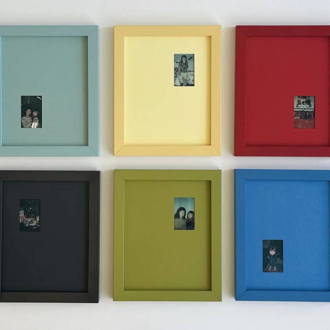 Six photograph frames arranged successful 2 rows, each with a tiny photo. Frames alteration successful design, suitable for enhancing location decor