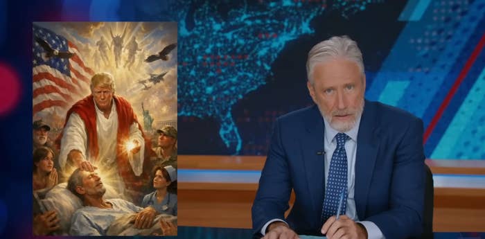 A antheral   successful  a suit   sits astatine  a quality    desk. Behind him is simply a satirical illustration featuring a celebrated  fig  with a glowing orb