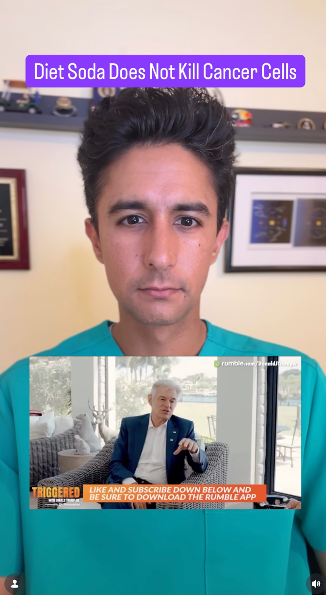  "Diet Soda Does Not Kill Cancer Cells." Screenshots beneath  amusement   a speech   amusement   setting