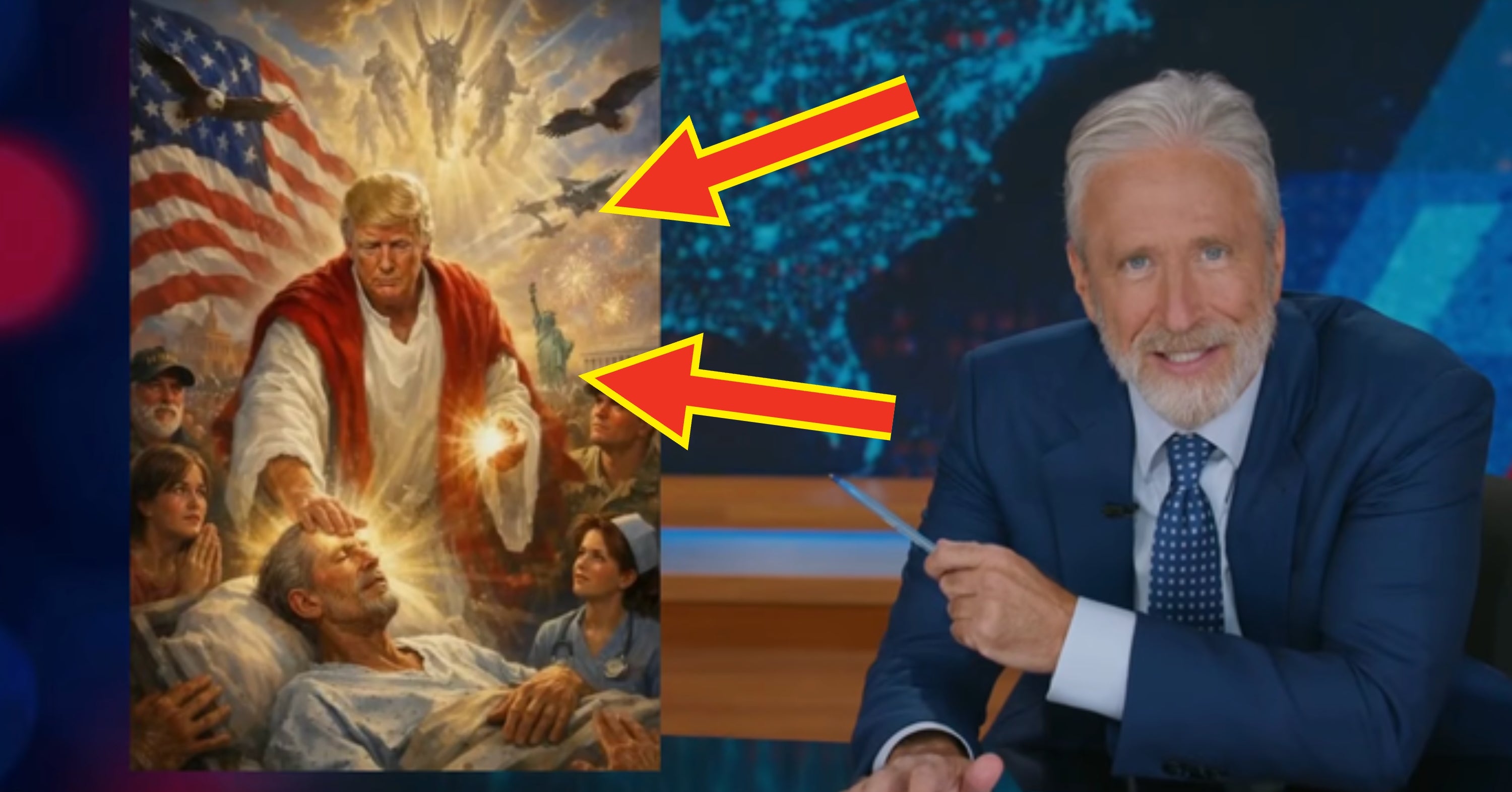Jon Stewart Just Spotted Something Wild In Trump's AI Jesus Picture, And Now We Cannot Unsee It