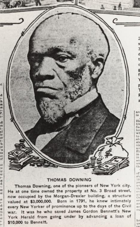 Vintage representation    of Thomas Downing, notable New York pioneer, with substance   astir  his spot   and power  successful  the metropolis  pre-Civil War