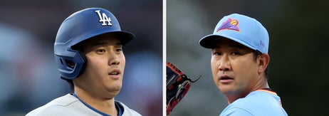 大谷翔平選手（左）と菅野智之選手（右）/ Matthew Stockman / Getty Images