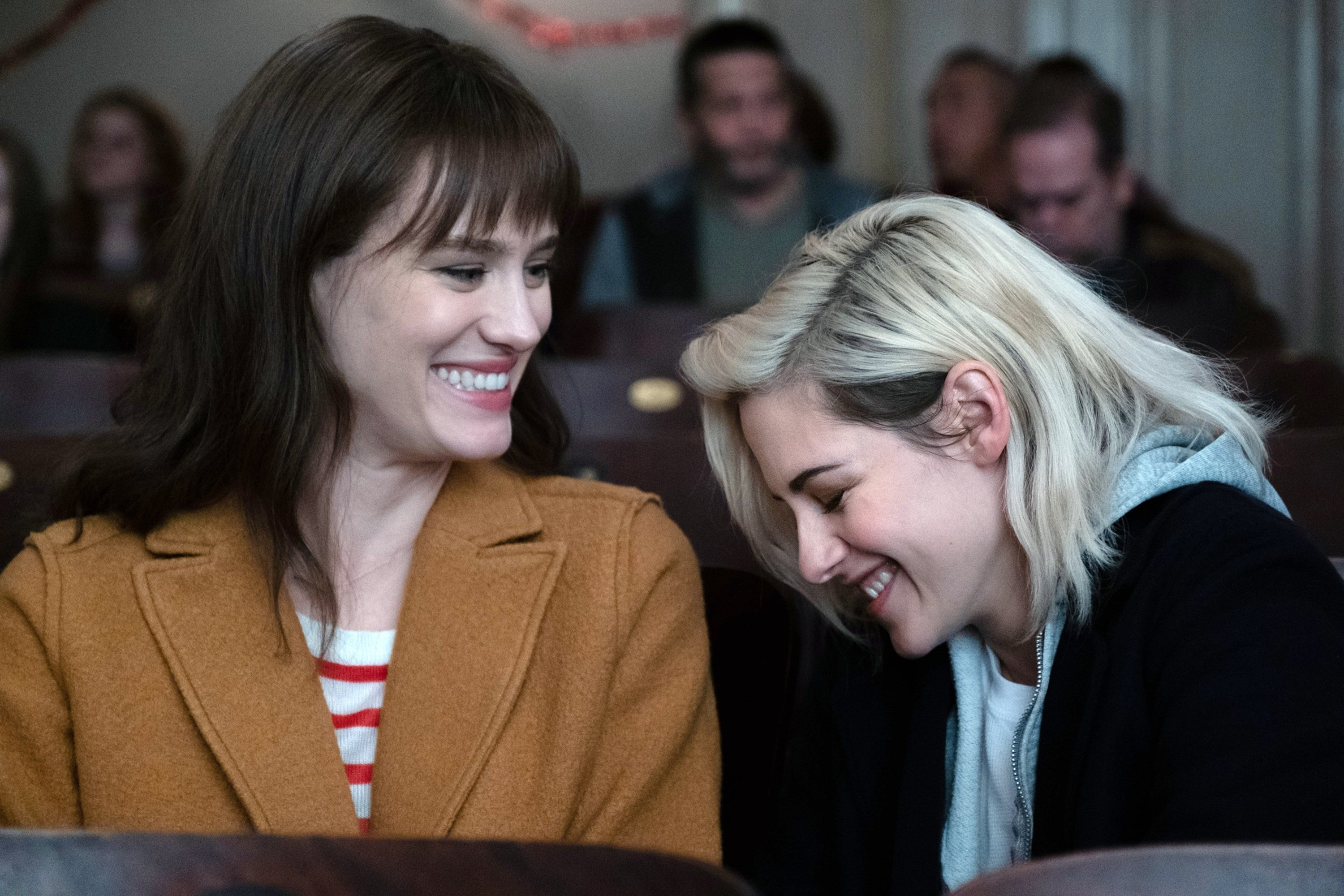 Mackenzie Davis and Kristen Stewart in "Happiest Season"