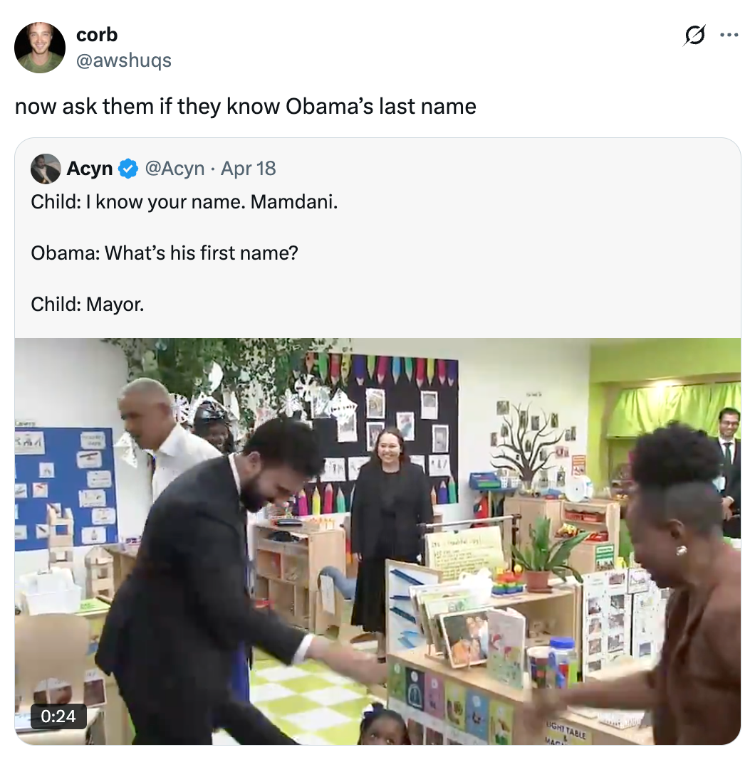 A humorous tweet speech   astir  a child's enactment    with Obama, discussed successful  a schoolroom  setting