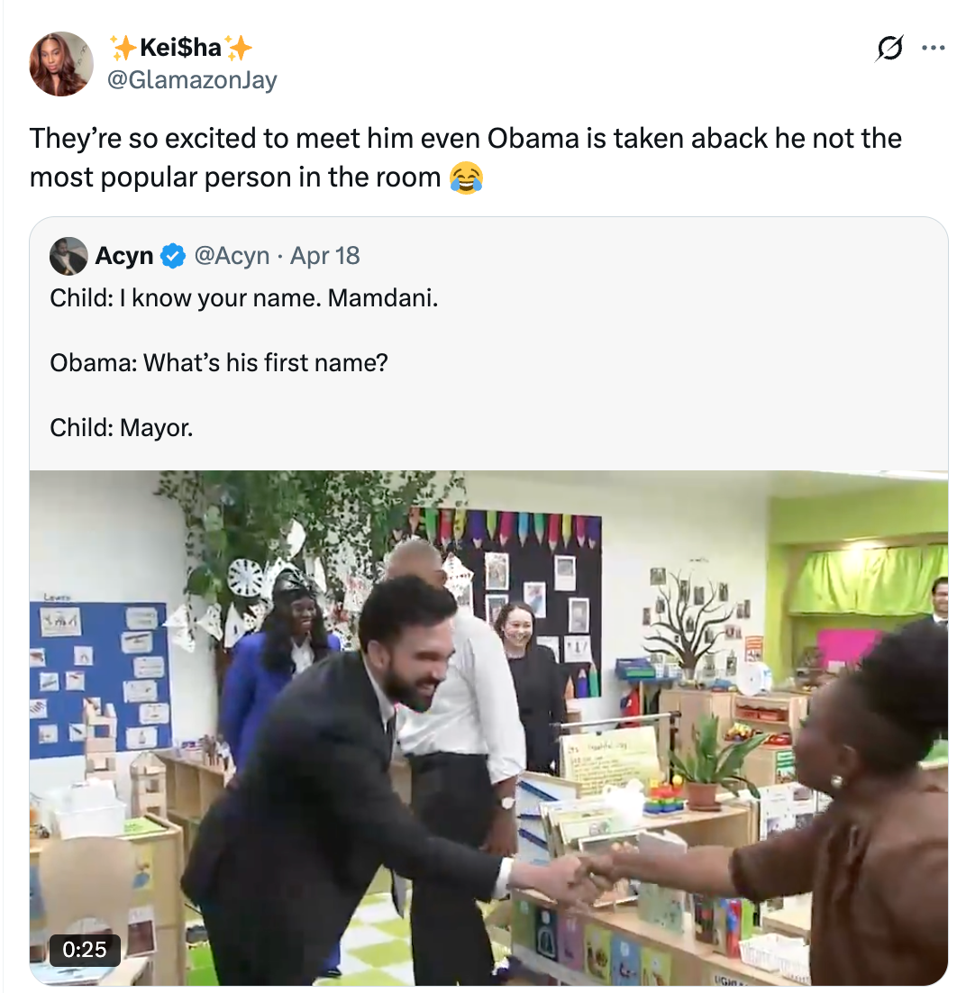 A kid  and big  conscionable   Barack Obama successful  a classroom, with a humorous speech   astir  sanction  recognition. Audience is amused