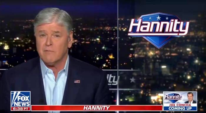 News anchor connected  "Hannity" acceptable   with metropolis  skyline backdrop, wearing a blazer and open-collared shirt, discussing upcoming conception   with Joe Concha